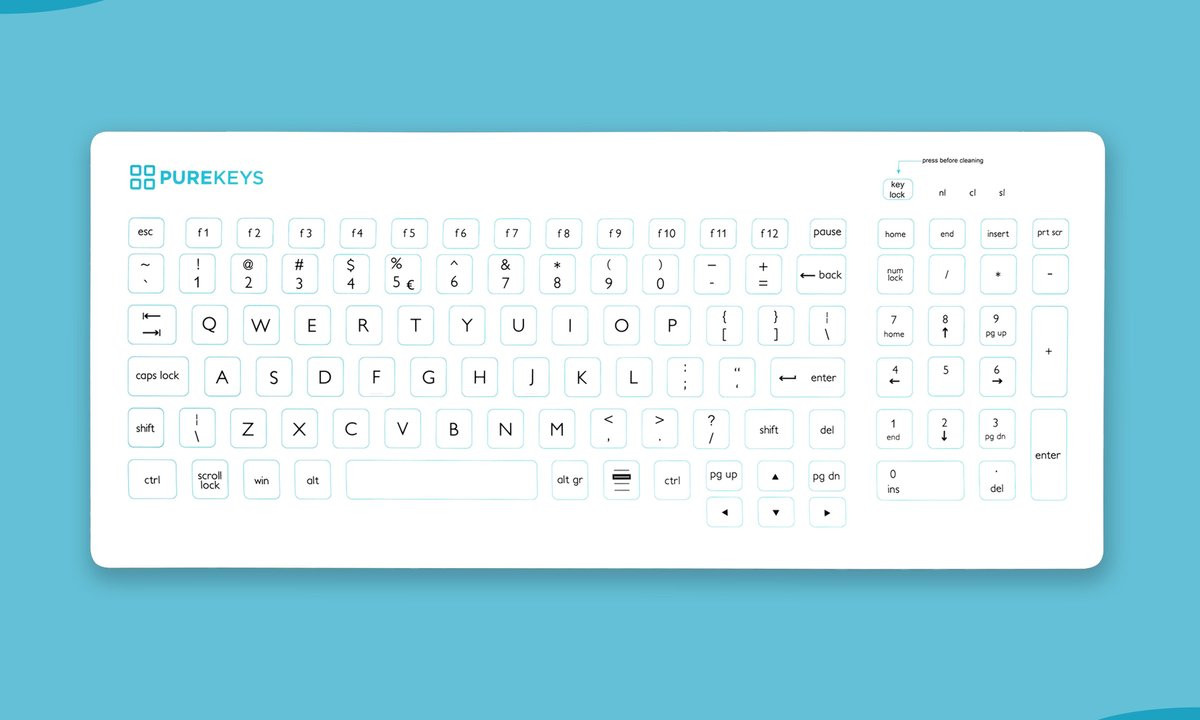 Purekeys Hygi?nisch Draadloos Toetsenbord Wit