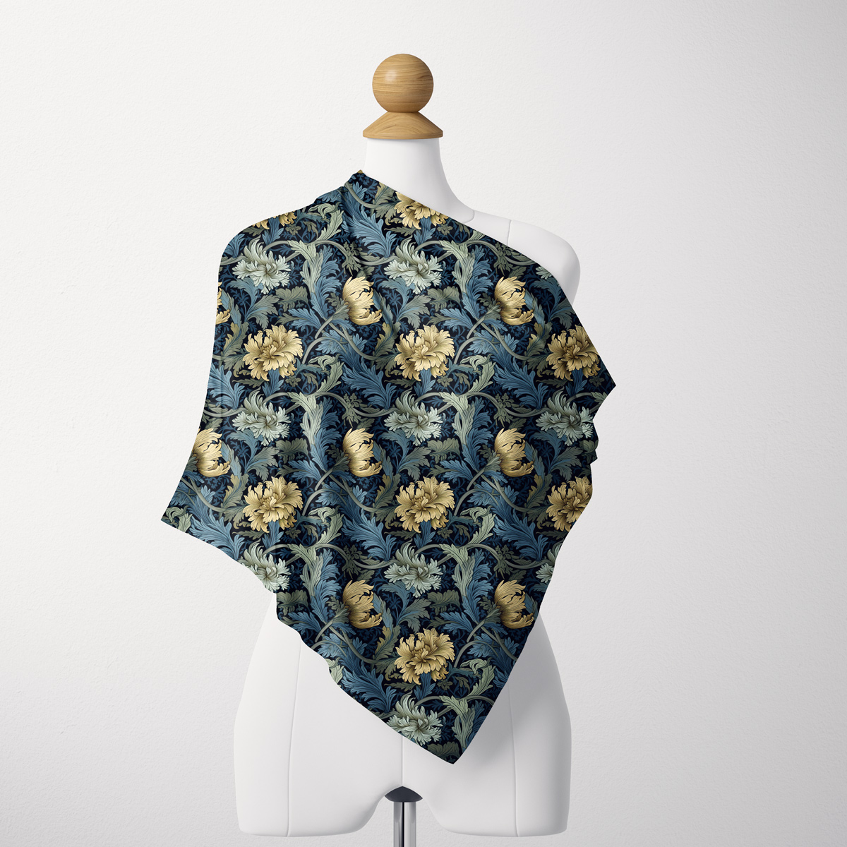 Silk Scarf  wtih William Morris Liberty Floral (Multi-Color Cool-Toned Elegance Fabric)