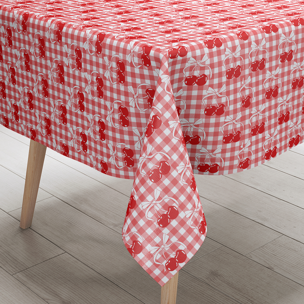 Tablecloth – Cherry And Bow Pattern On Checkered Background