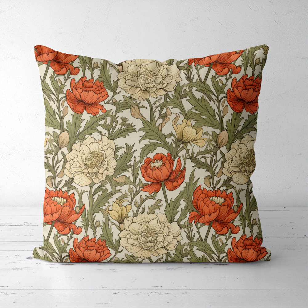Throw Pillow – William Morris Vintage Liberty Floral Pattern With Pale Green Leaves