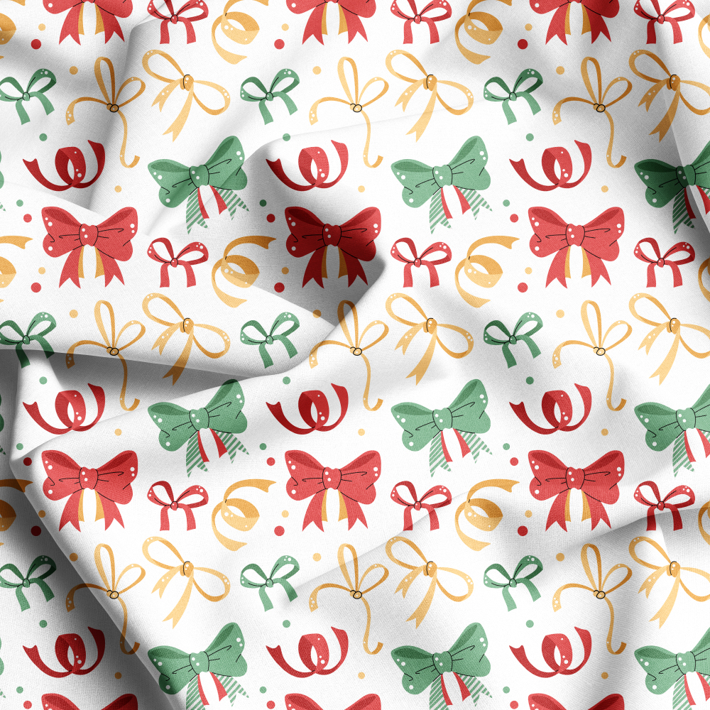 Seamless Pattern With Colorful Bows And Ribbons For Merry Christmas And Happy New Year - Custom Print Fabrics